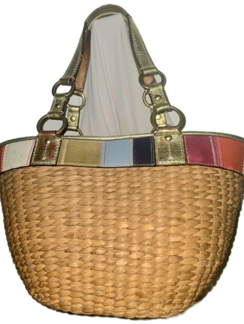 Coach 10749 Lily 65th Anniversary Ed. Large Straw W/Gold Leather Trim Tote Bag - Picture 2 of 8